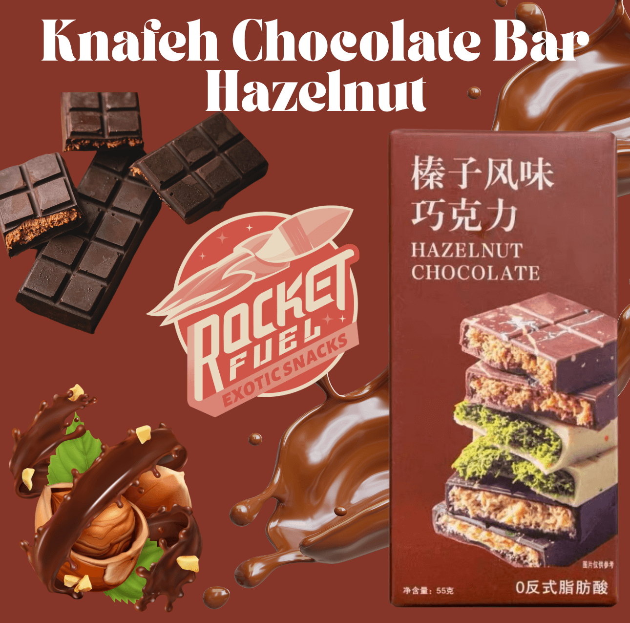 Knafeh Chocolate Bar Hazelnut - Rocket Fuel Snack