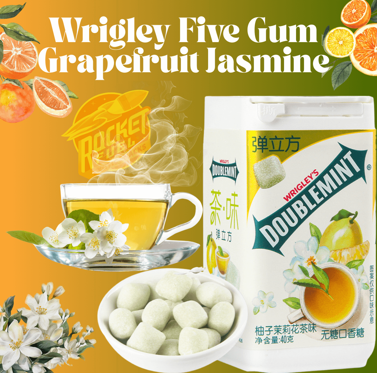 Wrigley Five Grapefruit Jasmine Gum -Rocket Fuel Snack 