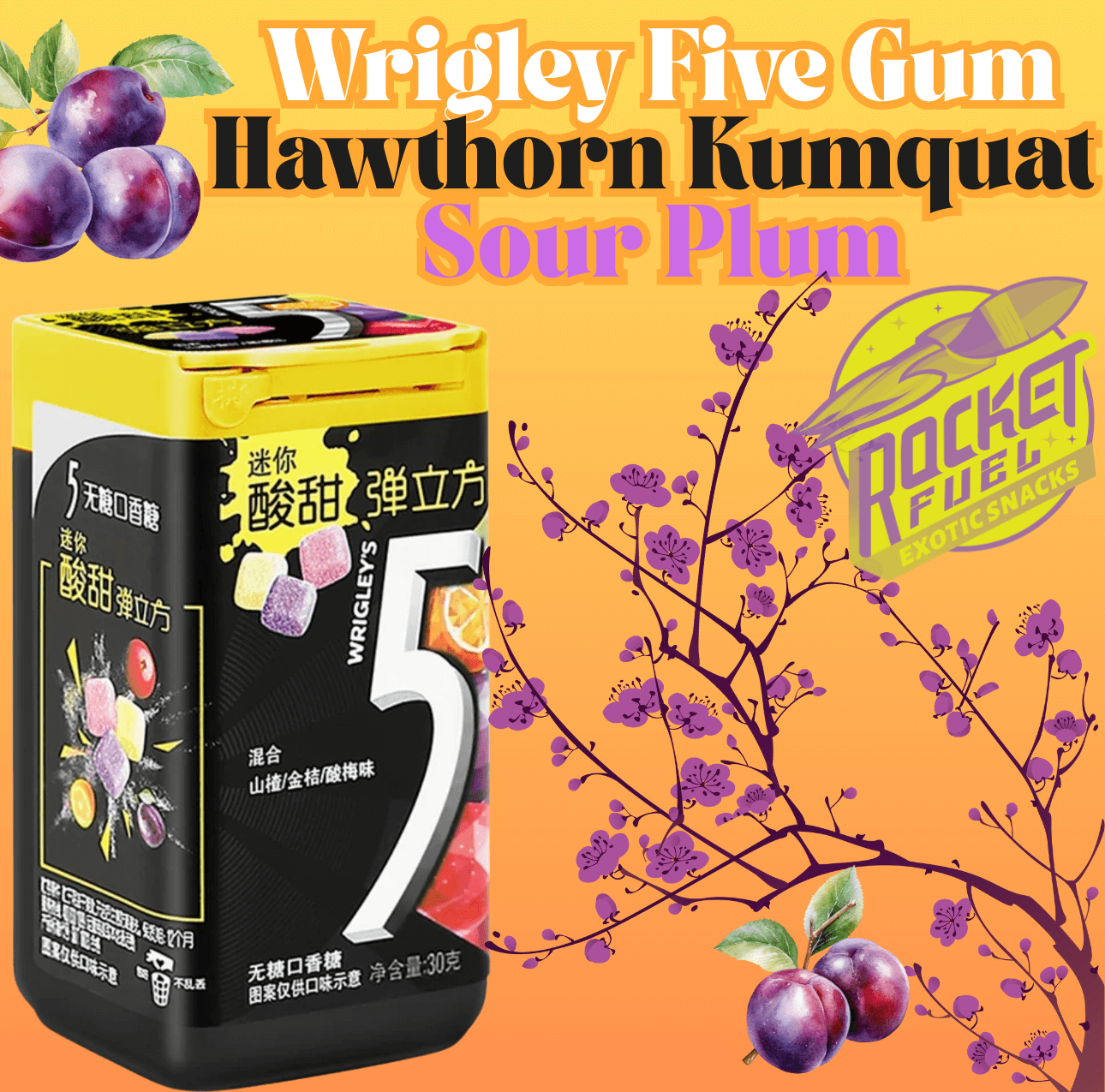  Wrigley Five Gum Hawthorn Kumquat Sour Plum - Rocket Fuel Snack 